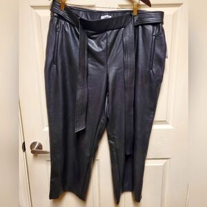 NWT Bar 3 High Waisted Tie Belt Black Faux Leather Pants Size 2X
